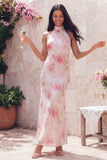 Robe fleurie moulante blanche rose scintillante à motifs floraux avec paillettes
