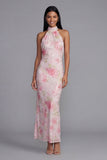 Robe fleurie moulante blanche rose scintillante à motifs floraux avec paillettes