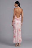Robe fleurie moulante blanche rose scintillante à motifs floraux avec paillettes