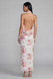 Robe fleurie moulante blanche rose scintillante à motifs floraux avec paillettes
