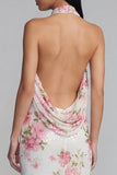 Robe fleurie moulante blanche rose scintillante à motifs floraux avec paillettes