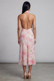 Robe midi fleurie midi bodycon en tulle rose scintillant à col nu