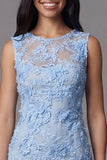 Robe mini florale bodycon collant en tulle bleu avec des appliques en dentelle