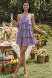 Mini robe à fleurs blanches rose en chiffon à col nu à file, à motif A, à étages