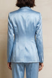 Costumes féminins bleus à boutonnage simple en satin à pointe avec poches