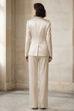 Costumes féminins bleus à boutonnage simple en satin à pointe avec poches