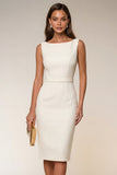 Robe de travail midi Ivory Bodycon Bodycon Bateau Neck sans manches