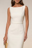 Robe de travail midi Ivory Bodycon Bodycon Bateau Neck sans manches