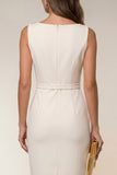 Robe de travail midi Ivory Bodycon Bodycon Bateau Neck sans manches