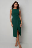 Robe longue de travail bodycon collante vert foncé à col bateau avec fente