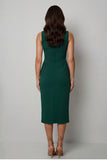 Robe longue de travail bodycon collante vert foncé à col bateau avec fente