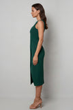 Robe longue de travail bodycon collante vert foncé à col bateau avec fente