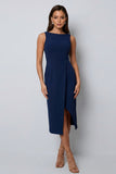 Robe longue de travail bodycon collante vert foncé à col bateau avec fente