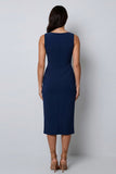 Robe longue de travail bodycon collante vert foncé à col bateau avec fente