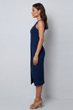 Robe longue de travail bodycon collante vert foncé à col bateau avec fente