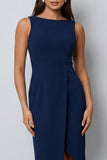 Robe longue de travail bodycon collante vert foncé à col bateau avec fente
