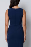 Robe longue de travail bodycon collante vert foncé à col bateau avec fente