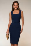 Robe de travail midi bodycon à col carré bleu marine