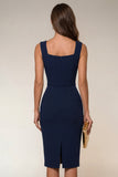 Robe de travail midi bodycon à col carré bleu marine
