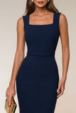 Robe de travail midi bodycon à col carré bleu marine