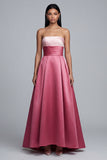 Robe longue formelle rose sans bretelles A Line