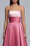 Robe longue formelle rose sans bretelles A Line