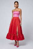 Robe formelle Midi A Line Rose et Fuchsia sans bustier