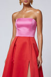 Robe formelle Midi A Line Rose et Fuchsia sans bustier