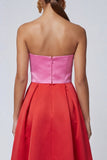 Robe formelle Midi A Line Rose et Fuchsia sans bustier