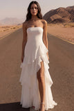 Robe de mariée A Line Ivory Maxi Beach sans cercles avec volants