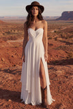 Robe de mariée simple ivoire sans bretelles A Line Long Beach avec fente