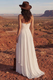 Robe de mariée simple ivoire sans bretelles A Line Long Beach avec fente
