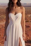 Robe de mariée simple ivoire sans bretelles A Line Long Beach avec fente