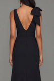 Robe longue formelle noire fourreau à col en V à volants et fente