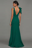 Robe formelle longue à écrous en V à volants vert foncé et fendue