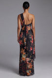 Robe noire à fleurs à motifs d’une épaule