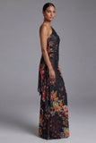 Robe noire à fleurs à motifs d’une épaule