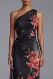 Robe noire à fleurs à motifs d’une épaule