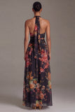 Robe fleurie à motifs noirs à motifs A en longueur