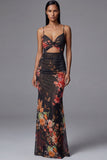 Robe longue à fleurs sirène à découpe gaine imprimée