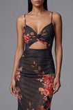 Robe longue à fleurs sirène à découpe gaine imprimée