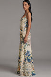 Robe fleurie ivoire froncée à col carré A Line