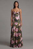 Fines bretelles olive florales Une robe fleurie longue