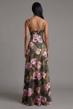 Fines bretelles olive florales Une robe fleurie longue