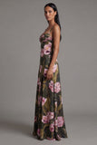 Fines bretelles olive florales Une robe fleurie longue