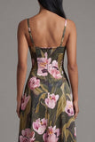 Fines bretelles olive florales Une robe fleurie longue