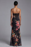 Robe noire longue à fleurs imprimée sans cercles