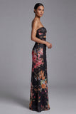 Robe noire longue à fleurs imprimée sans cercles