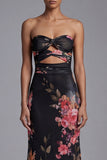 Robe noire longue à fleurs imprimée sans cercles