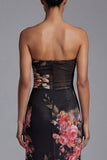 Robe noire longue à fleurs imprimée sans cercles